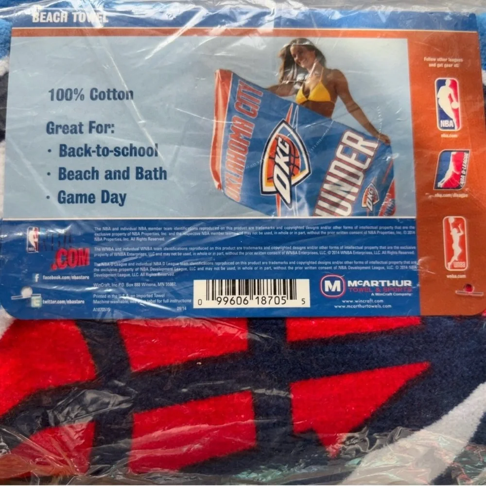 NBA Oklahoma City Thunder Towel 100% Cotton - Picture 3 of 3